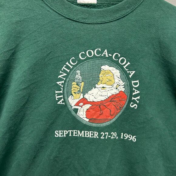 VTG 1996 Atlantic Coca-Cola Days Green Santa Sweatshirt Santee XXXL USA Made - Picture 2 of 7